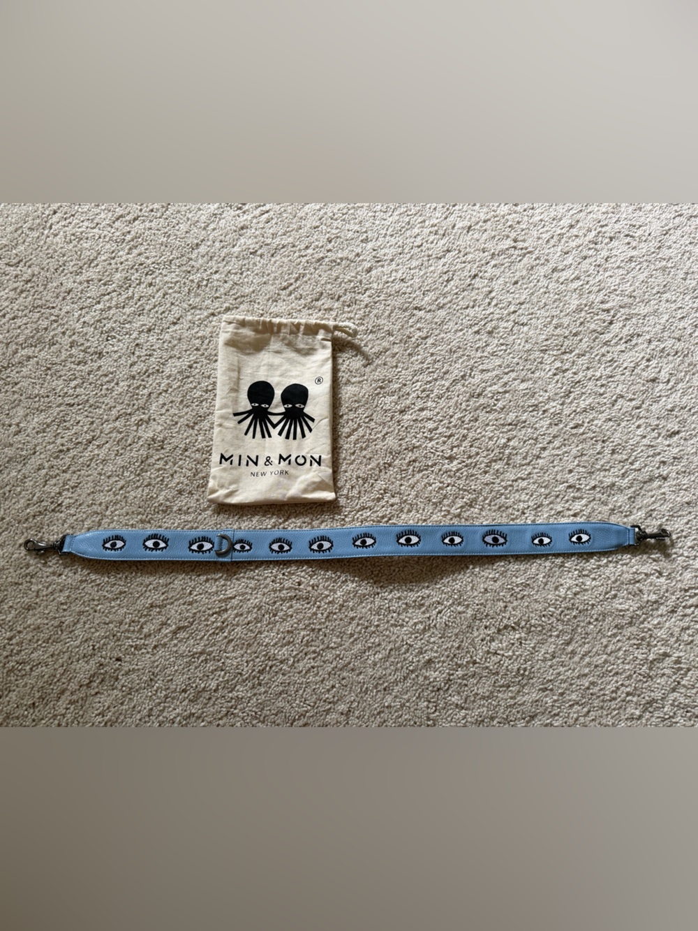 Min & Mon Blue Shoulder Bag Strap with Eye Pattern all over eyes design